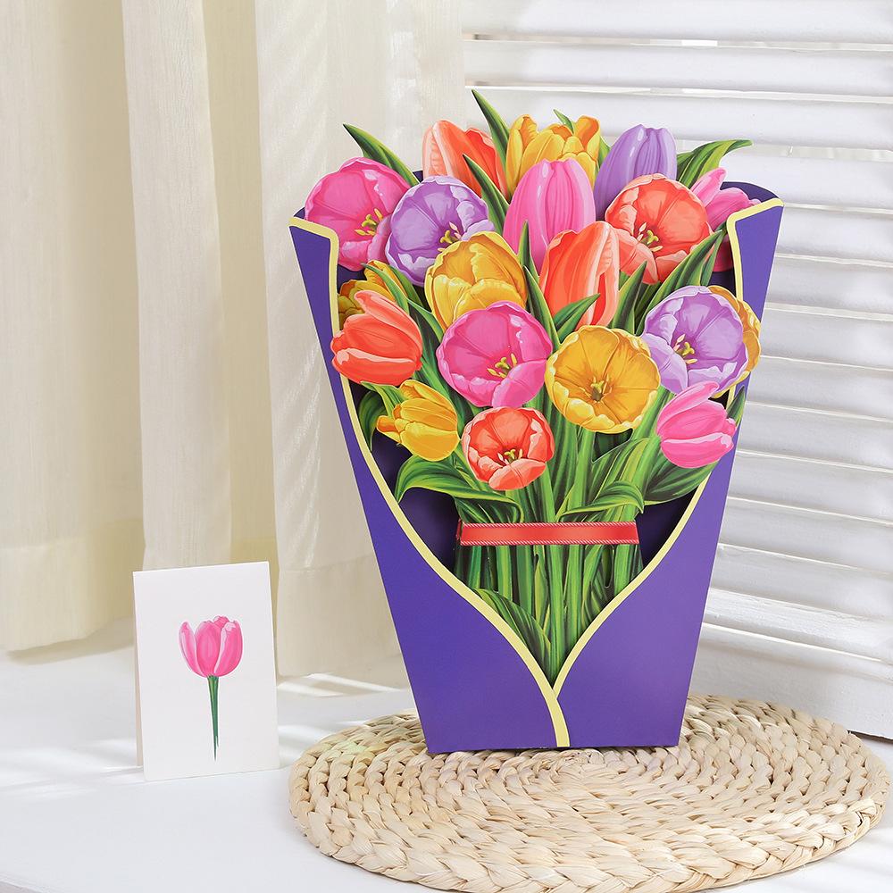 Mother's Day 3D Flower Bouquet Greeting Card Pop-Up Handicraft Creative Blessing Gift