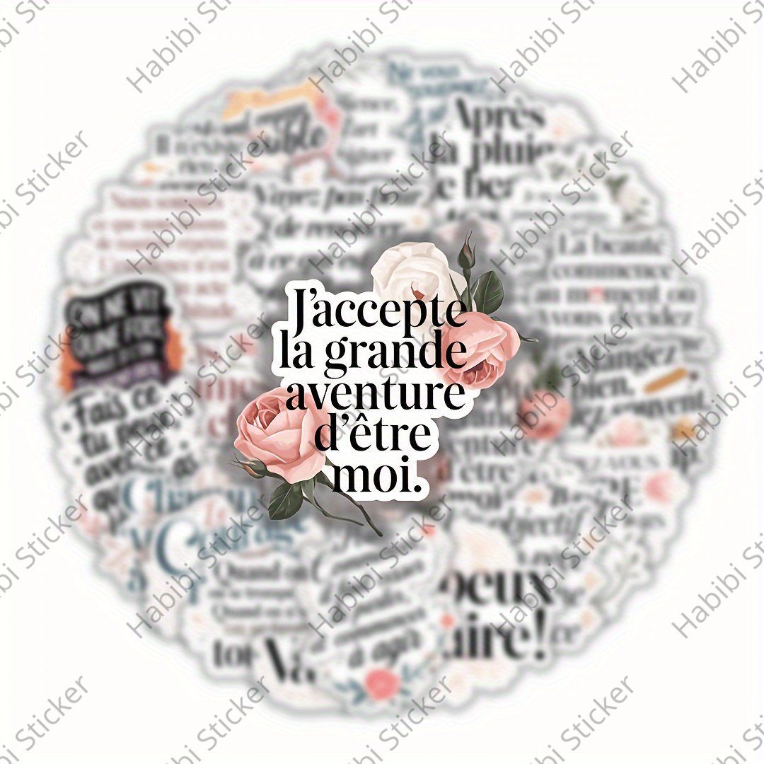 25pcs Elegant Floral French Inspirational Quote Sticker Set: Infusing Motivation and Resilience into Journals and Planners