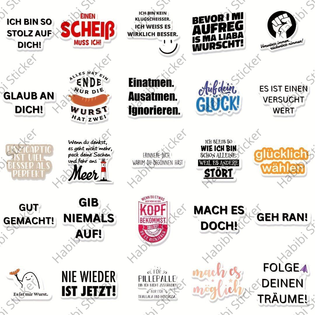 50pcs German Motivational Sticker Set: 'Make It Possible' Inspirational Quotes for Daily Encouragement