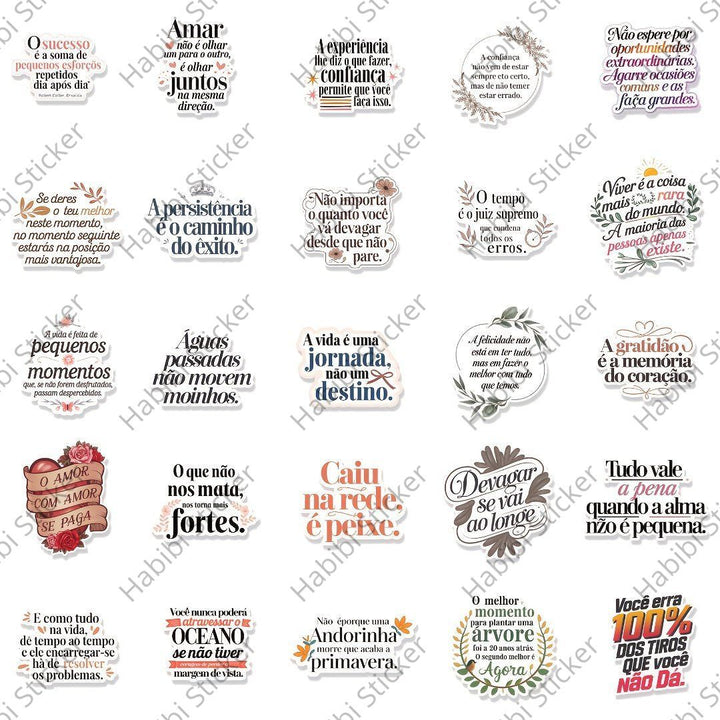 25pcs Portuguese Inspirational Quote Sticker Pack: Motivational Phrases for Daily Encouragement and Positive Thinking