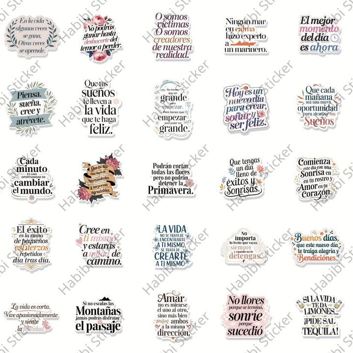 25pcs Inspirational Spanish Quote Sticker Pack: Uplifting and Motivational Designs for Journals, Planners, and Crafts