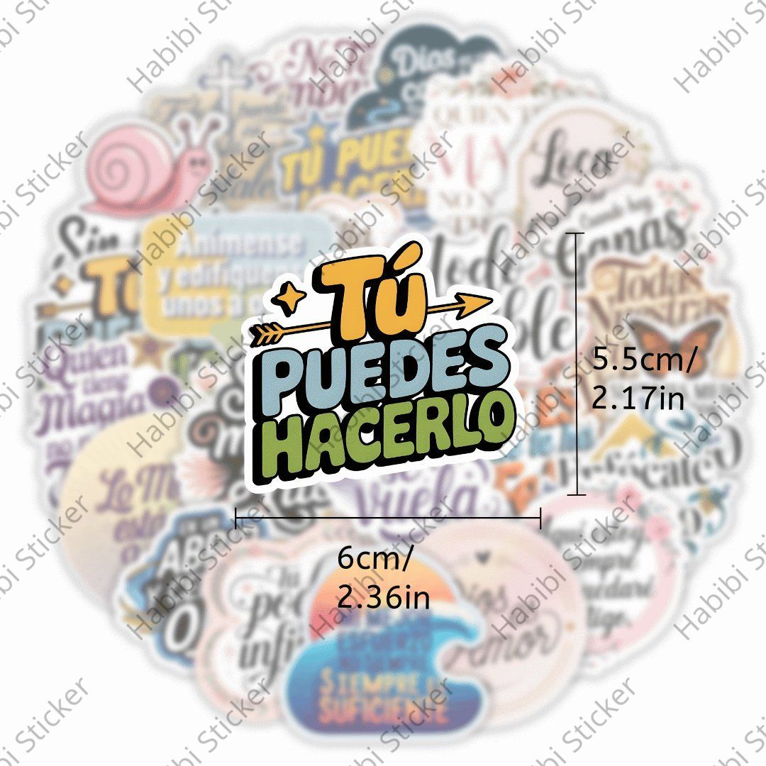 25pcs Creative Motivational Sticker Design, Spanish Positive Phrase Decoration, Fun Decorative Accent, Perfect for Home Office Use, Add Positive Atmosphere, Inspire Confidence and Courage