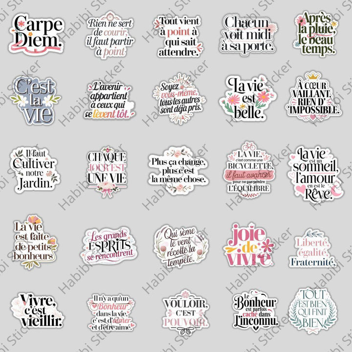 25 French Inspirational Philosophy Quotes Stickers Pack Minimalist Elegant Design for Notebooks Journals Luggage Travel Decoration Collection