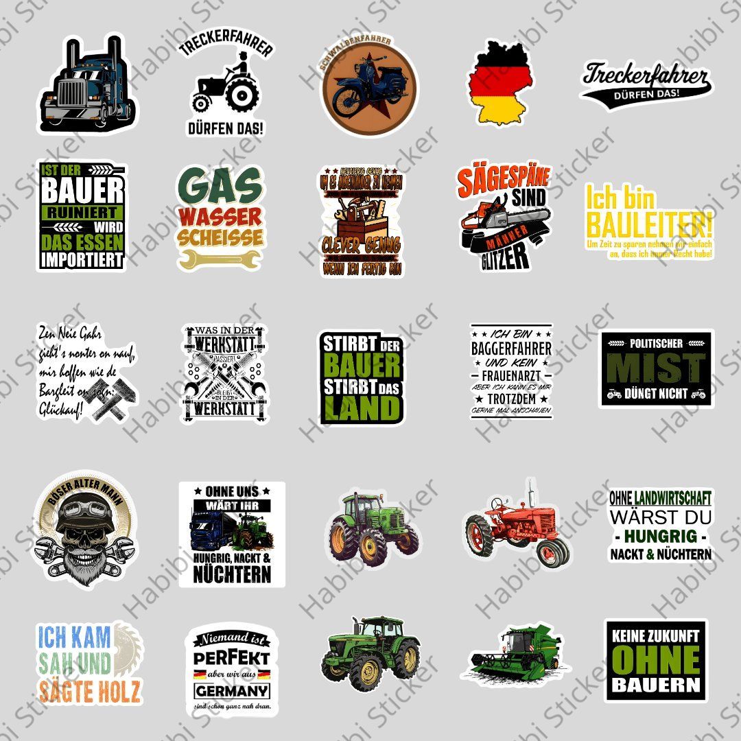 25pcs German Farm Tractor Harvester Sticker Creative Industrial Style Agricultural Machinery Decoration Engineering Vehicle Equipment Pattern Journal Notebook Laptop Decal Collection Set