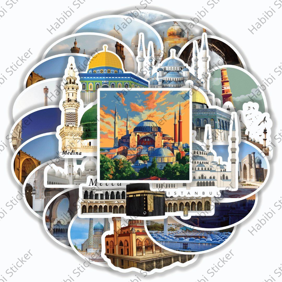 25pcs Arabian Landmark Stickers Pack Creative Decoration for Travel Lovers Notebook Luggage Laptop Case Gift Collection